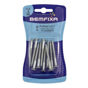 Parafuso Madeira Cabeça Chata 4.8x50mm Com 10 Unidades Bemfixa