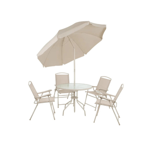 Conjunto Malibu Bege Mesa, Cadeira E Guarda Sol Mor