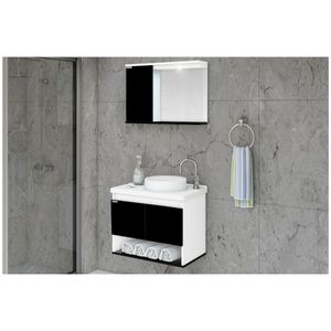 Kit Bergamo Suspenso 63.5cm Com 2 Portas Espelho/Pia 68cm Texturizado Preto  Aj Rorato
