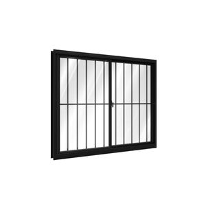 Janela Riobras Alumínio De Correr Lateral 2 Folhas Móveis Com Grade 100x150 Preta Ullian