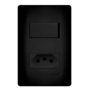Conjunto 1 Interruptor Habitat Simples + 1 Tomada 2p+T 10a 250v Black Fame