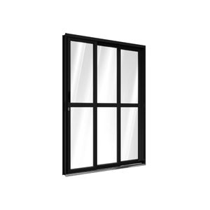 Porta Alumínio De Correr Lateral Com Travessa 2 Folhas Móveis E 1 Folha Fixa 213x150 Direita Preta Ullian