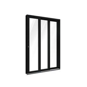 Porta Alumínio De Correr Lateral 2 Folhas Móveis E 1 Folhas Fixa Sem Grade 213x150 Direita Preta Ullian