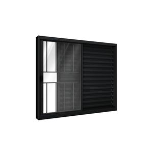 Venez Alumínio De Correr Lateral 2 Folhas Móveis E 1 Folhas Fixas Com Grade 100x120 Esquerda Preta Ullian