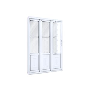 Porta Facil De Correr Lateral 3 Folhas Com Postigo E Grade Mosaico 213x150 Direita Branco Ullian