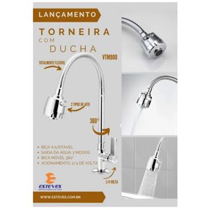 Torneira Cozinha C60 Parede Bica Articulada C/Ducha Cromado Esteves