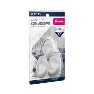 Gancho Com Adesivo Branco 2504 3 Peças Atlas