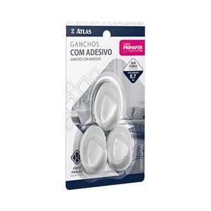 Gancho Com Adesivo Branco 2502 3 Peças Atlas
