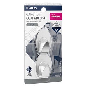 Gancho Com Adesivo Inox 2592 2 Peças Atlas