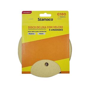 Disco De Lixa Com Velcro 150mm G180 Com 5 Peças Stamaco