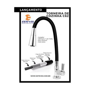 Torneira Cozinha Mesa Bica Articulada Preta Com Ducha Clean C62 Esteves