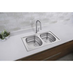 Cuba De Sobrepor 2 Cubas Em Aço Inox Com Acabamento Pre-Polido 86x50 Cm Sigma Com Válvula Tramontina
