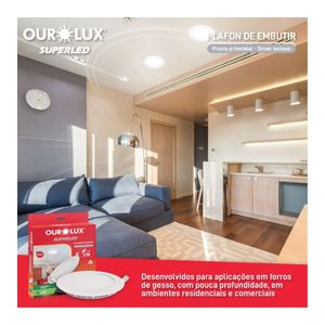 Plafon Superled Embutir 12w 6500k Redondo Bivolt Ourolux
