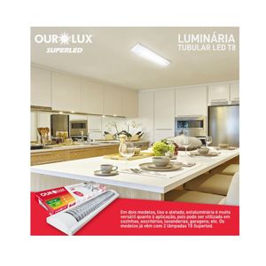 Luminária Tubular Aletada 2 Lâmpada De Led T8 9w 6500k Bivolt Ourolux
