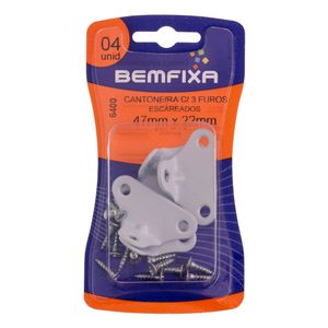 Cantoneira Fixação Para Móveis 3 Furos Epoxi Branco Bemfixa