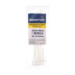 Abraçadeira Nylon Natural 2.5x100mm 20 Peças Bemfixa