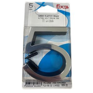 Número 5 De Plástico Preto/Cromado Grande 8cm Abs Fixtil