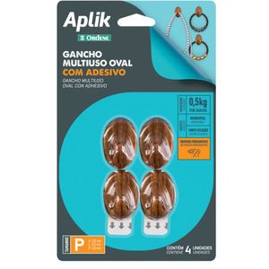 Gancho Plástico Oval Madeira Com Adesivo Pequeno 4 Unidades Ordene