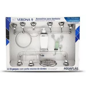 Kit Acessorios Verona 9 Peças Cromado Cristal Aquaplás