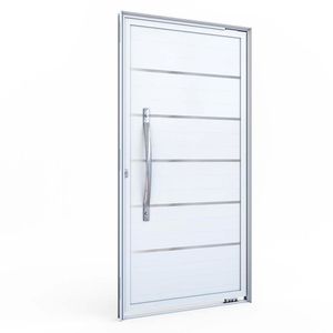 Porta Ideale Pivotante Lambri Com Friso Com Puxador 215x105 Esquerdo Branco Lucasa
