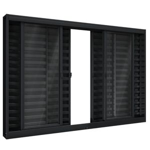 Veneziana Rbp Correr Central 4 Folhas Móvel 2 Folhas Fixas Sem Grade 100x120 Preta Riobras