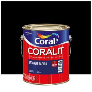 Esmalte Coralit Seca Rápido Base Água Brilhante Preto 3.6l Coral
