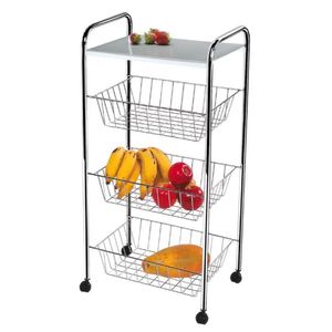 Fruteira Cromada Com 3 Cestos Fixos E Tampo De Metal Utimil