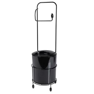 Suporte Para Rolo De Papel Higiênico Com Lixeira Preto Utimil