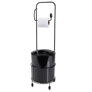 Suporte Para Rolo De Papel Higiênico Com Lixeira Preto Utimil