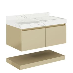 Toucador Montreal 80cm Com Tampo E Pratileira Capuccino Com Cuba Branca Darabas