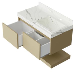 Toucador Montreal 80cm Com Tampo E Pratileira Capuccino Com Cuba Branca Darabas