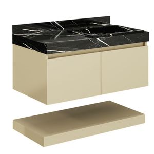 Toucador Montreal 80cm Com Tampo E Pratileira Capuccino Com Cuba Preta Darabas