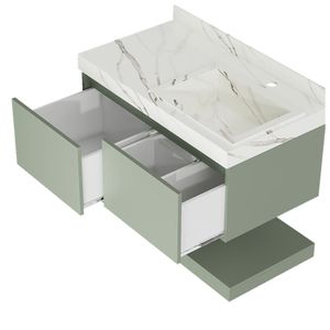 Toucador Montreal 80cm Com Tampo E Pratileira Pistache Com Cuba Branca Darabas