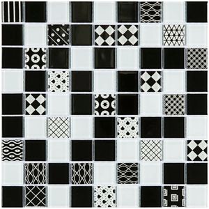 Pastilha De Vidro 29.2x29.2 Preto/Branco Pw4008 Glass Mosaic