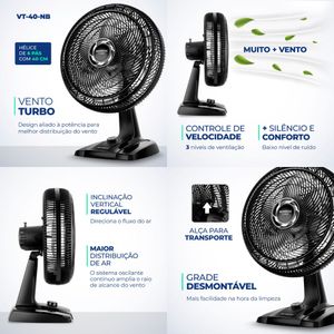 Ventilador De Mesa Turbo 40cm 220v (Vt40nb) Mondial