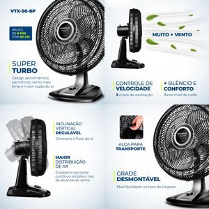 Ventilador Super Turbo 8 Pás 50cm 220v (Vtx508p) Mondial