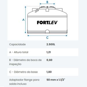 Tanque Polietileno Tampa Rosqueável 2.500lt Fortlev