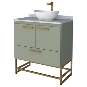 Toucador Suez 80cm Com Pes+Granito Sem Cuba Verde/Branco Cozimax