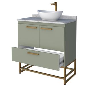 Toucador Suez 80cm Com Pes+Granito Sem Cuba Verde/Branco Cozimax