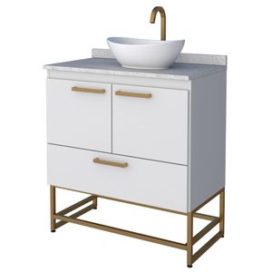 Toucador Suez 80cm Com Pes+Granito Sem Cuba Branco Cozimax