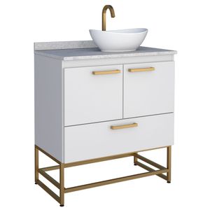Toucador Suez 80cm Com Pes+Granito Sem Cuba Branco Cozimax