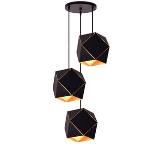 Pendente Rpx Faces Preto E27 3 Lâmpadas Startec
