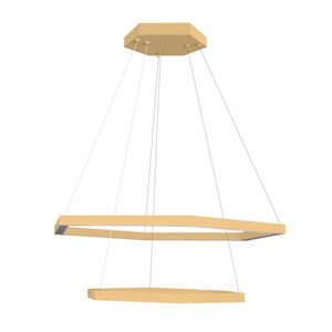 Pendente Perfiline Led Hexagonal 2 Aros 60x40cm 50w 3k Gold Bronzearte