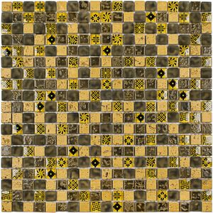 Pastilha 31x31cm Machu Picchu Amarelo Glass Mosaic