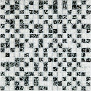 Pastilha 30x30cm Galiano Branco/Preto Glass Mosaic
