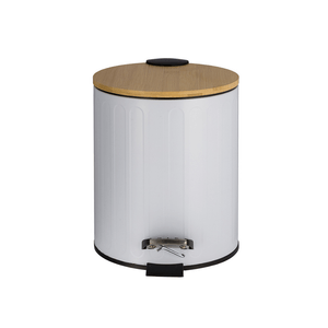 Lixeira Branca Tampa Bambu Redonda 5l Tiklar