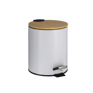 Lixeira Branca Tampa Bambu Redonda 5l Tiklar