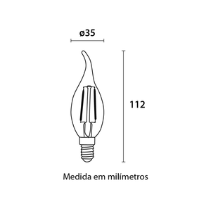 Lampada Led Filamento Vela Chama 2w 2400k E27 Bivolt