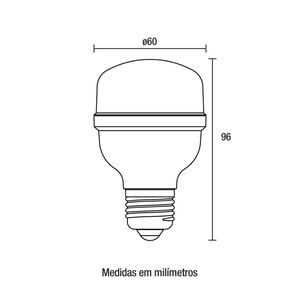 Lampada Led T60 20w 3000k E27 Bivolt