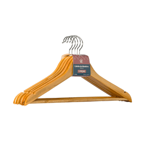 Cabide Madeira Natural Eucalipto Com Gancho 43.5x22x1.1cm Com 5 Peças Tiklar